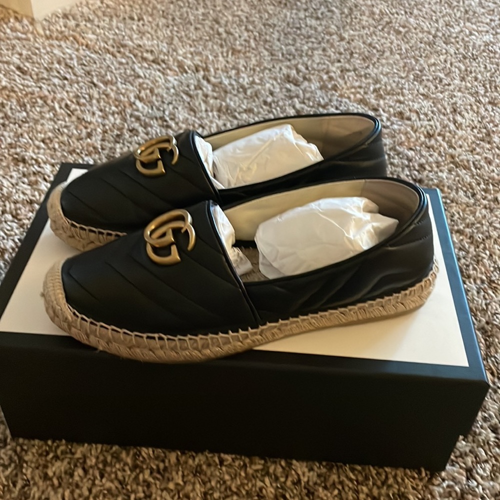Gucci Espadrilles size 36.5 black with gold double GG - Picture 5 of 10